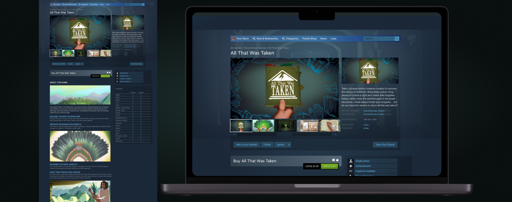 'All That Was Taken' is the title for my Capstone project, a promotional game campaign concerning players with the repatriation movement.