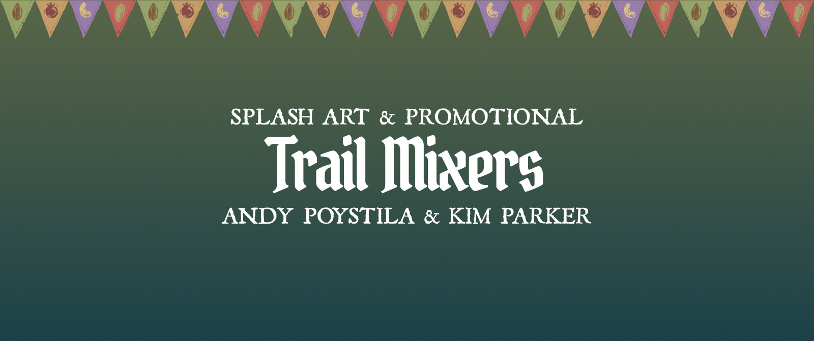 for the fantasy chef game trail mixers. three goblins on a caravan food truck head into the forest while hungry customers follow behind.