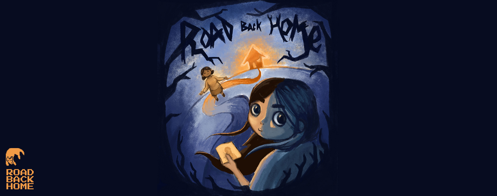 The key art piece for The Road Back home, created for our game and made by teammate Scarlett Side.